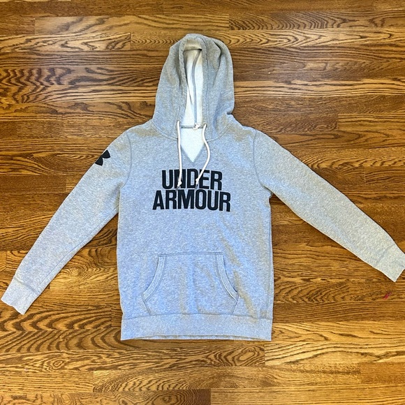 UNDER ARMOUR UA Favorite Fleece Word Mark Popover Hoodie Cozy Gray Size Small - Picture 3 of 6
